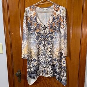 World Unity Blue and Orange Patterned Tunic